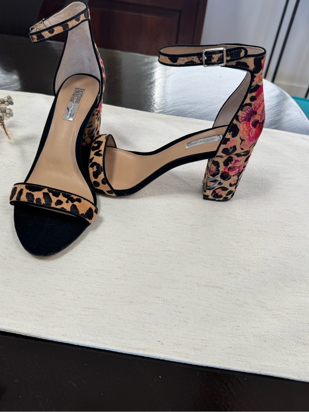 Ankle-Strap Block Heel Sandals in Leopard & Floral